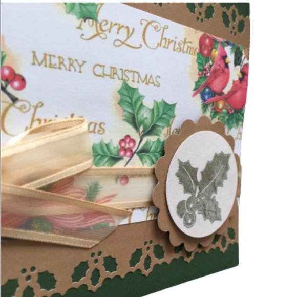 HAND CRAFTED Christmas Card Holly Berries 3D Holiday Art 5 1/2” X 4 1/4” NEW - Picture 4 of 12